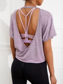 Camiseta deportiva de espalda abierta de manga murciélago - Púrpura malva - Ver 5