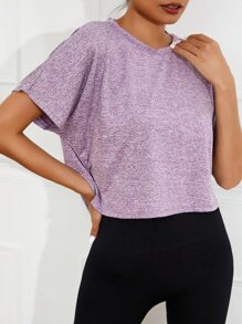 Camiseta deportiva de espalda abierta de manga murciélago - Púrpura malva - Ver 2