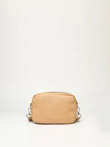 Minimalist Quilted Square Bag With Small Pouch - Camel - View 3