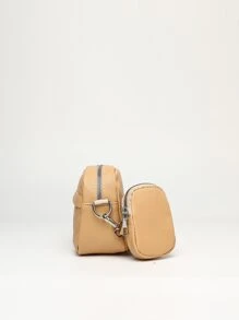 Minimalist Quilted Square Bag With Small Pouch - Camel - View 4
