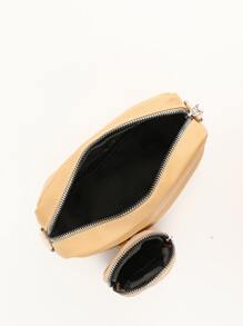 Minimalist Quilted Square Bag With Small Pouch - Camel - View 5