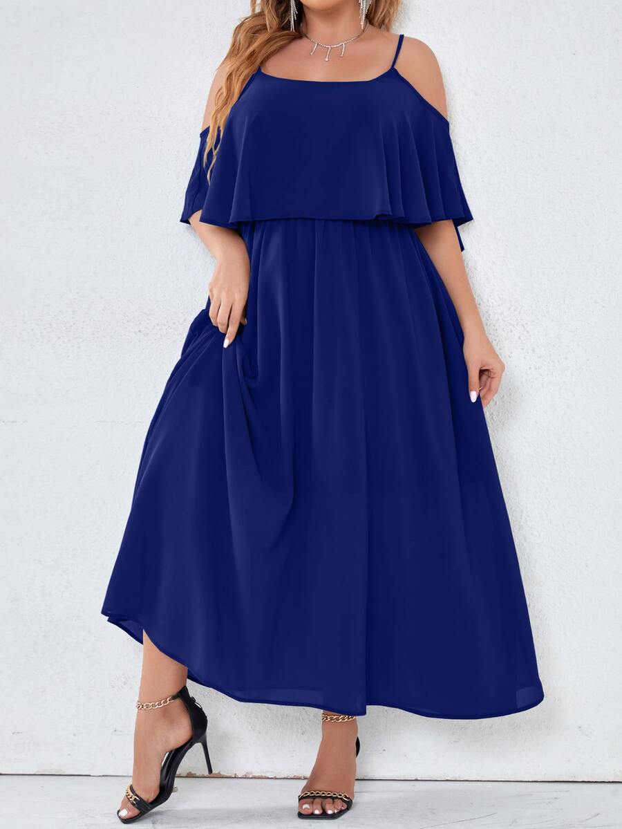 Modelyn Plus Cold Shoulder Overlay Dress - Navy Blue - View 1
