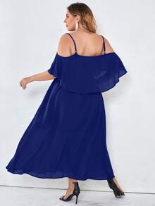 Modelyn Plus Cold Shoulder Overlay Dress - Navy Blue - View 2