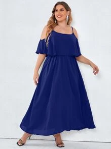 Modelyn Plus Cold Shoulder Overlay Dress - Navy Blue - View 6