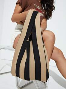 條紋圖案鉤針編織袋 - 彩色 - 查看 8