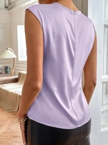 SHEIN Privé 素色無袖緞面襯衫 - 紫丁香色 - 查看 2