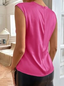 SHEIN Privé Blusa unicolor sin manga de satén - Rosa Fucsia - Ver 2