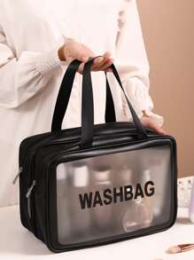 1入組字母圖案透明化妝包 - 黑色 - 查看 1