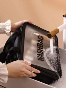 1入組字母圖案透明化妝包 - 黑色 - 查看 4