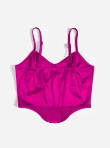 Chiquease Curved Hem Satin Cami Top - Hot Pink - View 2
