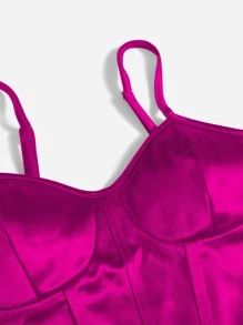 Chiquease Curved Hem Satin Cami Top - Hot Pink - View 4