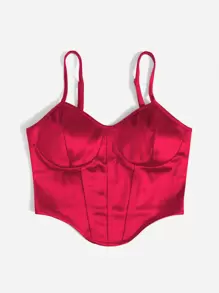 Chiquease Curved Hem Satin Cami Top - Red - View 3