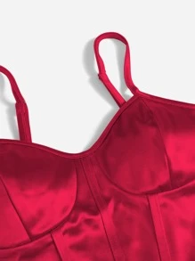 Chiquease Curved Hem Satin Cami Top - Red - View 4