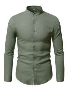 Manfinity RSRT Hombres Camisa cuello alzado con botón