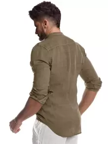 Manfinity RSRT Men Stand Neck Button Up Shirt - Mocha Brown - View 2