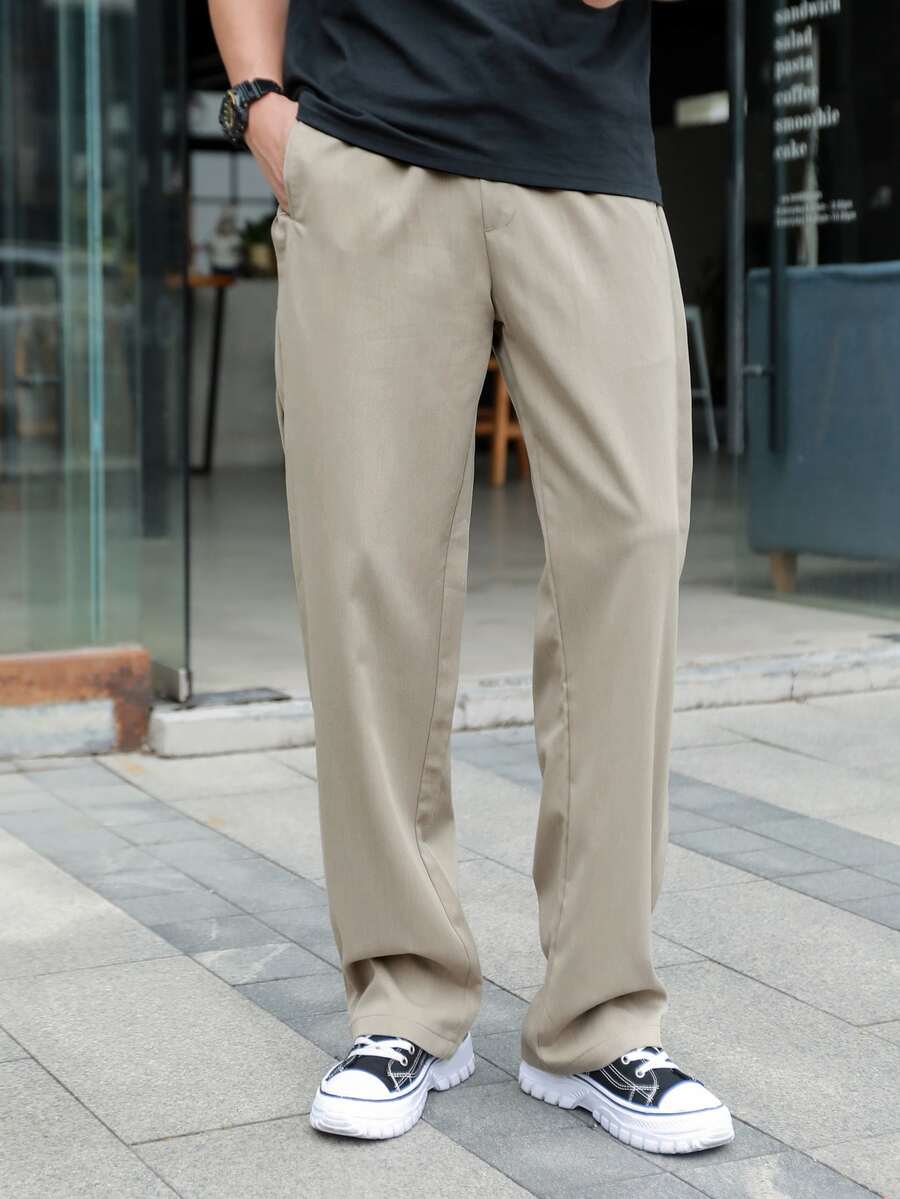 Manfinity Men's Loose Pants With Slant Pockets And Drawstring Waist - Khaki - View 1