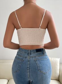 Zolique Solid Asymmetrical Hem Crop Cami Top - Apricot - View 2