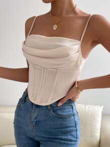 Zolique Solid Asymmetrical Hem Crop Cami Top - Apricot - View 3