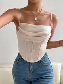 Zolique Solid Asymmetrical Hem Crop Cami Top - Apricot - View 5