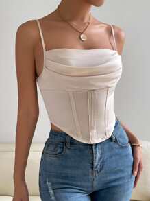 Zolique Solid Asymmetrical Hem Crop Cami Top - Apricot - View 4