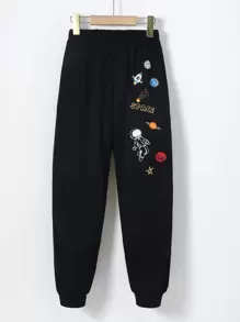 SHEIN 男孩星球和宇航員印花衛褲 - 黑色 - 查看 1