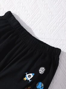 SHEIN 男孩星球和宇航員印花衛褲 - 黑色 - 查看 5