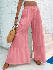 Ruffle Hem Wide Leg Trousers - Pink - View 6