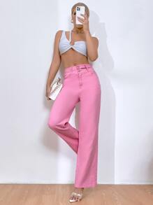 Cut Out Waist Jeans - Pink - View 1
