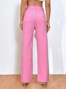 Cut Out Waist Jeans - Pink - View 2