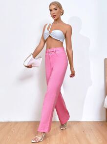 Cut Out Waist Jeans - Pink - View 4