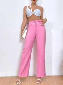 Cut Out Waist Jeans - Pink - View 6