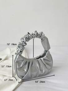 Metallic Minimalist Ruched Bag - Silver - View 7