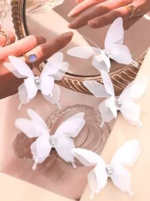 5入組蝴蝶款弓形鑲鑽髮夾，波希米亞風格 - 白色 - 查看 1