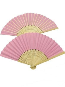 1入組木頭設計手動扇子 - 粉色 - 查看 2