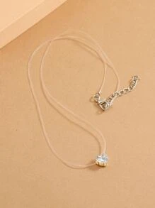 Cubic Zirconia Heart Charm Necklace - Silver - View 3