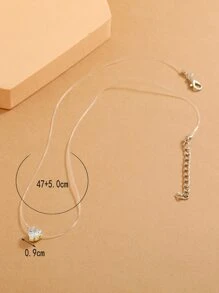 Cubic Zirconia Heart Charm Necklace - Silver - View 4