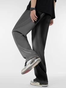 Chillumni 男士字母補丁細節腰部抽繩長褲 - 深灰色 - 查看 3