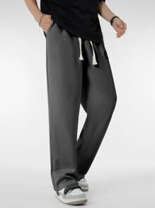 Chillumni 男士字母補丁細節腰部抽繩長褲 - 深灰色 - 查看 5