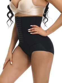 SHEIN Women's High Waisted Black Shapewear Briefs Button Front Body Shaper Casual Comfy High Stretch Underwear Plus Size Available - Black - View 5