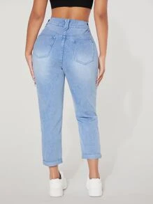 SHEIN PETITE High Waist Mom Fit Jeans - Light Wash - View 2