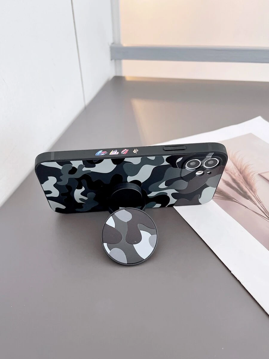 Camo Print Phone Case With Stand-Out Phone Grip - Multicolor - View 1