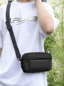Men Zip Front Square Bag - Black - View 2