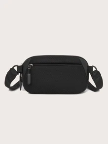 Men Zip Front Square Bag - Black - View 6