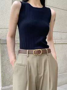 DAZY Stitch Detail Buckle Belt - Coffee Brown - View 6