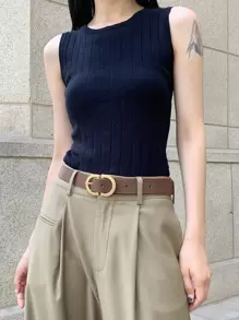 DAZY Stitch Detail Buckle Belt - Coffee Brown - View 11