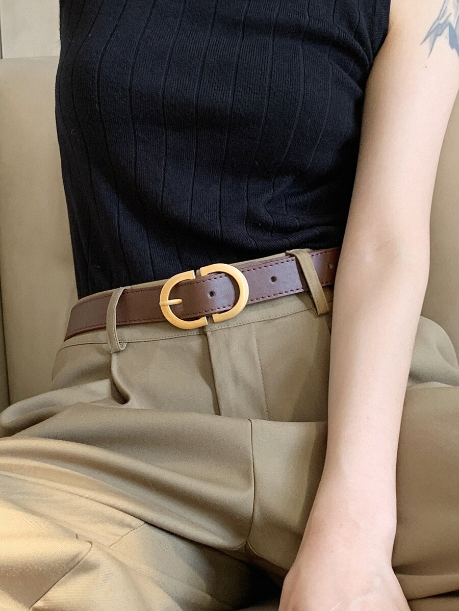 DAZY Stitch Detail Buckle Belt - Coffee Brown - View 1