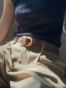 DAZY Stitch Detail Buckle Belt - Coffee Brown - View 5