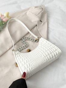 Wasserdichte, leichte, Business Casual Tasche mit Krokodilprägung und Kettendekor für Teenager, Mädchen, Frauen, Studenten/Schüler, perfekt für Büro, Hochschule, Arbeit, Geschäft, Pendeln, Für Angestellte - Weiss - Übersicht 2