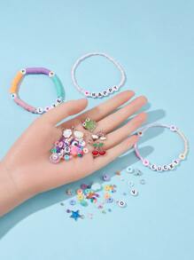 1套DIY種子和珠子珠寶套裝製作套件，包括字母亞克力和圓盤聚合物粘土和玻璃種子珠合金扣和吊墜彈性線鐵跳環和珠尖混合顏色字母細節珠DIY珠寶配件 - 彩色 - 查看 2