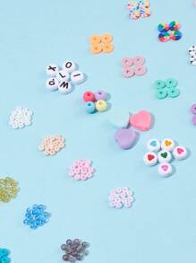 1套DIY種子和珠子珠寶套裝製作套件，包括字母亞克力和圓盤聚合物粘土和玻璃種子珠合金扣和吊墜彈性線鐵跳環和珠尖混合顏色字母細節珠DIY珠寶配件 - 彩色 - 查看 5